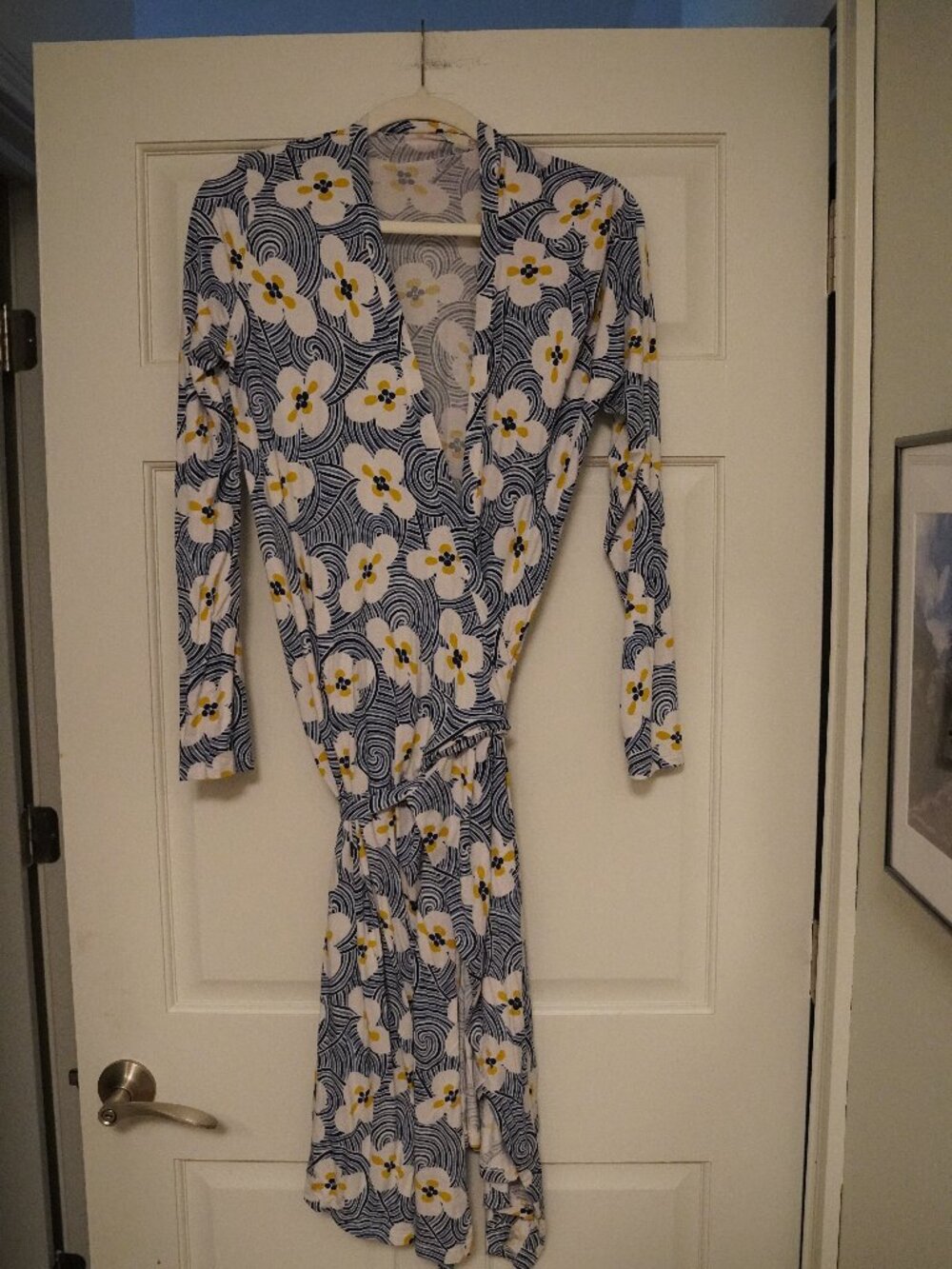 Boden Blue White Floral Swirl Wrap Dress Size US 14L